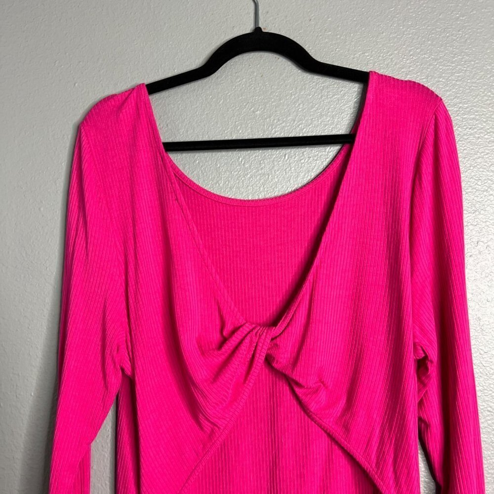 NWOT Eloquii Ribbed Long Sleeve Pink Top Open Back Stretchy Plus Size 18 / 20 - Picture 7 of 9